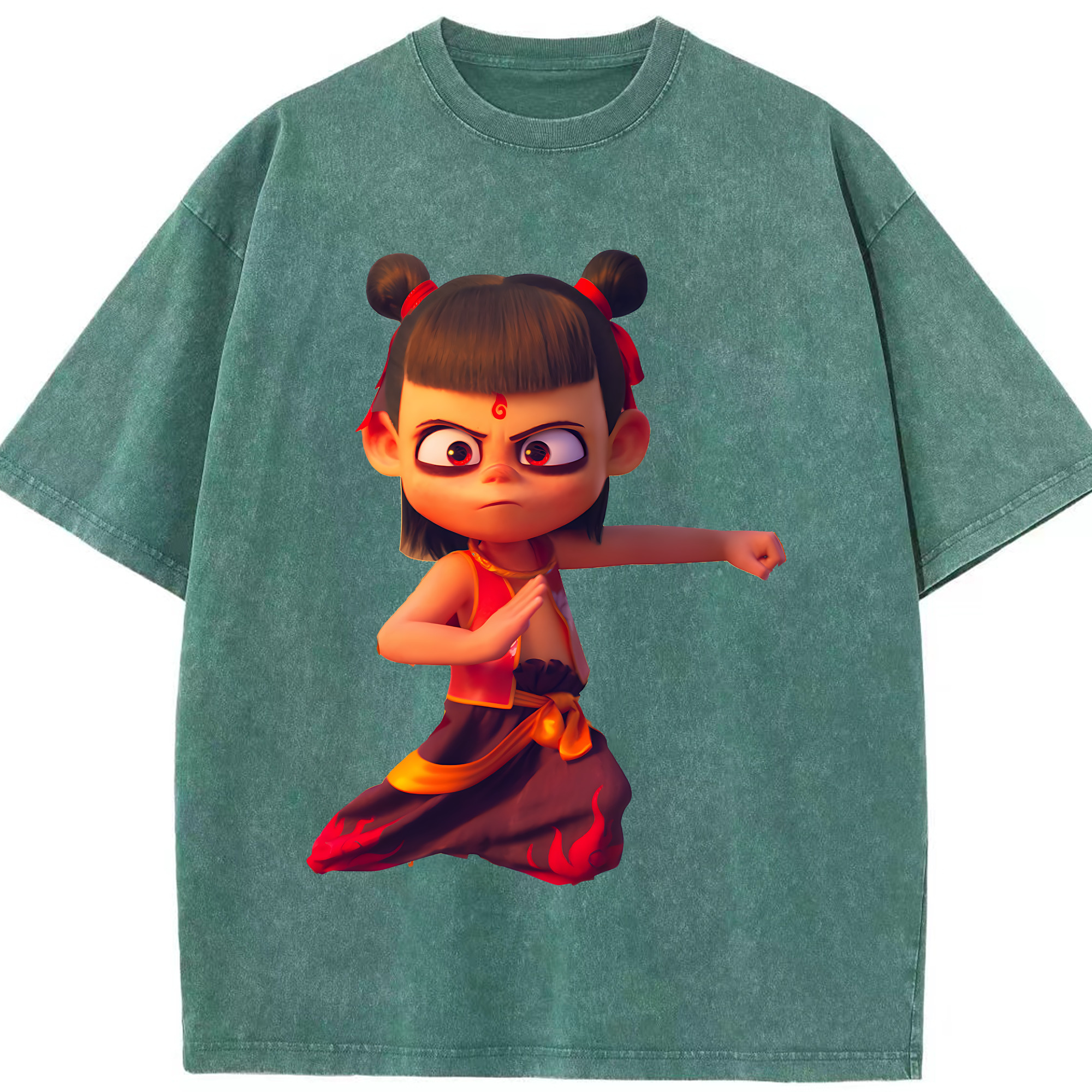 （画像用） Ne Zha 2 ナタ 魔童の大暴れ 綿100% ヴィンテージ風 半袖Tシャツ（フロントプリント）